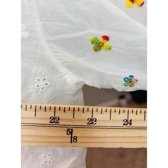 Johnny Was Eyelet Sheer Floral Flower Embroidered Long Sleeve Tunic Blouse Sz XL - Picture 7 of 10